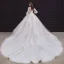 Style Victorien Champagne Transparentes La Mariée Robe De Mariée 2020 Robe Boule Col Haut Gonflée 3/4 Manches Dos Nu Appliques En Dentelle Perlage Perle Cathedral Train Volants