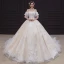 Chic / Belle Champagne La Mariée Robe De Mariée 2020 Robe Boule De l'épaule Manches Courtes Dos Nu Appliques En Dentelle Perlage Paillettes Glitter Tulle Cathedral Train Volants