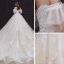Chic / Belle Champagne La Mariée Robe De Mariée 2020 Robe Boule De l'épaule Manches Courtes Dos Nu Appliques En Dentelle Perlage Paillettes Glitter Tulle Cathedral Train Volants