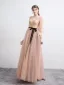 Victorian Style Khaki Evening Dresses  2020 A-Line / Princess Square Neckline Puffy Long Sleeve Feather Leaf Appliques Lace Beading Floor-Length / Long Ruffle Backless Formal Dresses