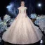 Luxury / Gorgeous Champagne Bridal Wedding Dresses 2020 Ball Gown See-through High Neck Sleeveless Backless Beading Sequins Glitter Tulle Royal Train Ruffle