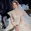 Luxury / Gorgeous Champagne Bridal Wedding Dresses 2020 Ball Gown See-through High Neck Sleeveless Backless Beading Sequins Glitter Tulle Royal Train Ruffle
