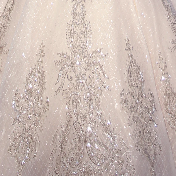 Luxury / Gorgeous Champagne Bridal Wedding Dresses 2020 Ball Gown See-through High Neck Sleeveless Backless Beading Sequins Glitter Tulle Royal Train Ruffle