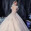 Luxury / Gorgeous Champagne Bridal Wedding Dresses 2020 Ball Gown See-through High Neck Sleeveless Backless Beading Sequins Glitter Tulle Royal Train Ruffle