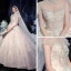Luxury / Gorgeous Champagne Bridal Wedding Dresses 2020 Ball Gown See-through High Neck Sleeveless Backless Beading Sequins Glitter Tulle Royal Train Ruffle
