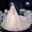 Vintage / Retro Champagne Bridal Wedding Dresses 2020 Ball Gown See-through High Neck 1/2 Sleeves Backless Appliques Lace Beading Sequins Glitter Tulle Cathedral Train Ruffle