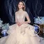 Vintage / Retro Champagne Bridal Wedding Dresses 2020 Ball Gown See-through High Neck 1/2 Sleeves Backless Appliques Lace Beading Sequins Glitter Tulle Cathedral Train Ruffle