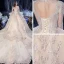 Vintage / Retro Champagne Bridal Wedding Dresses 2020 Ball Gown See-through High Neck 1/2 Sleeves Backless Appliques Lace Beading Sequins Glitter Tulle Cathedral Train Ruffle
