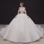 Elegant Champagne Bridal Wedding Dresses 2020 Ball Gown Off-The-Shoulder Short Sleeve Backless Appliques Lace Beading Rhinestone Glitter Tulle Cathedral Train Ruffle
