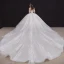 Elegant Champagne Bridal Wedding Dresses 2020 Ball Gown Off-The-Shoulder Short Sleeve Backless Appliques Lace Beading Rhinestone Glitter Tulle Cathedral Train Ruffle