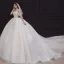 Elegant Champagne Bridal Wedding Dresses 2020 Ball Gown Off-The-Shoulder Short Sleeve Backless Appliques Lace Beading Rhinestone Glitter Tulle Cathedral Train Ruffle