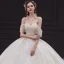 Elegant Champagne Bridal Wedding Dresses 2020 Ball Gown Off-The-Shoulder Short Sleeve Backless Appliques Lace Beading Rhinestone Glitter Tulle Cathedral Train Ruffle