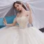 Elegant Champagne Bridal Wedding Dresses 2020 Ball Gown Off-The-Shoulder Short Sleeve Backless Appliques Lace Beading Rhinestone Glitter Tulle Cathedral Train Ruffle