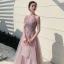 Elegant Candy Pink Evening Dresses  2020 A-Line / Princess Scoop Neck Sleeveless Appliques Lace Beading Glitter Tulle Floor-Length / Long Ruffle Backless Formal Dresses