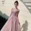 Elegant Candy Pink Evening Dresses  2020 A-Line / Princess Scoop Neck Sleeveless Appliques Lace Beading Glitter Tulle Floor-Length / Long Ruffle Backless Formal Dresses