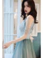 Elegant Sage Green Evening Dresses  2020 A-Line / Princess Scoop Neck Sleeveless Beading Glitter Tulle Floor-Length / Long Ruffle Backless Formal Dresses