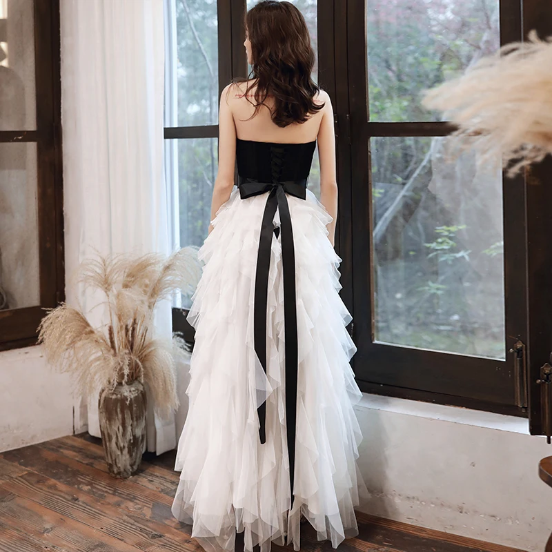 navy blue dress for baby girl Unique Black White Chiffon Cutout Halter Convertible Bridal Prom Dress, Black