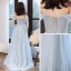 Chic / Belle Bleu Ciel Robe De Soirée 2020 Princesse De l'épaule Manches Courtes Appliques En Dentelle Perlage Longue Volants Dos Nu Robe De Ceremonie