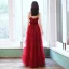 Chic / Belle Rouge Robe De Soirée 2020 Princesse Bretelles Spaghetti Sans Manches Ceinture Glitter Tulle Longue Volants Dos Nu Robe De Ceremonie