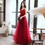 Chic / Belle Rouge Robe De Soirée 2020 Princesse Bretelles Spaghetti Sans Manches Ceinture Glitter Tulle Longue Volants Dos Nu Robe De Ceremonie