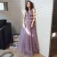 Chic / Beautiful Purple Evening Dresses  2020 A-Line / Princess Scoop Neck Sleeveless Beading Star Embroidered Sequins Floor-Length / Long Ruffle Backless Formal Dresses