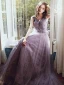 Chic / Beautiful Purple Evening Dresses  2020 A-Line / Princess Scoop Neck Sleeveless Beading Star Embroidered Sequins Floor-Length / Long Ruffle Backless Formal Dresses