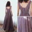 Chic / Beautiful Purple Evening Dresses  2020 A-Line / Princess Scoop Neck Sleeveless Beading Star Embroidered Sequins Floor-Length / Long Ruffle Backless Formal Dresses