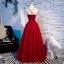 Simple Rouge Robe De Bal 2020 Princesse Bretelles Spaghetti Sans Manches Longue Dos Nu Volants Robe De Ceremonie