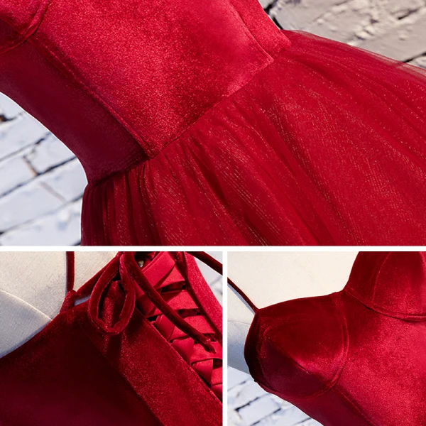 Simple Rouge Robe De Bal 2020 Princesse Bretelles Spaghetti Sans Manches Longue Dos Nu Volants Robe De Ceremonie