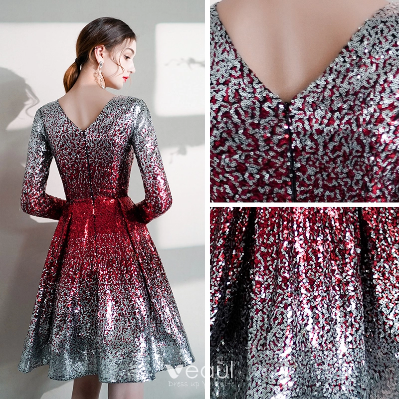 Lisa Deep V-neck Long Sleeve Sequin Dress