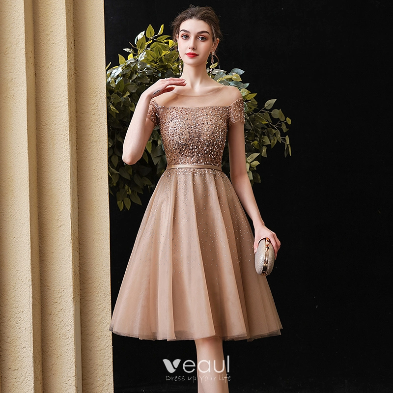 Champagne Knee Length Dress