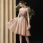 Élégant Champagne Robe De Fete 2020 Princesse Transparentes Encolure Dégagée Manches Courtes Perlage Paillettes Ceinture Mi-Longues Volants Dos Nu Robe De Ceremonie