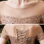 Élégant Champagne Robe De Fete 2020 Princesse Transparentes Encolure Dégagée Manches Courtes Perlage Paillettes Ceinture Mi-Longues Volants Dos Nu Robe De Ceremonie