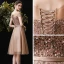 Élégant Champagne Robe De Fete 2020 Princesse Transparentes Encolure Dégagée Manches Courtes Perlage Paillettes Ceinture Mi-Longues Volants Dos Nu Robe De Ceremonie