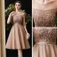 Élégant Champagne Robe De Fete 2020 Princesse Transparentes Encolure Dégagée Manches Courtes Perlage Paillettes Ceinture Mi-Longues Volants Dos Nu Robe De Ceremonie