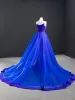 High-end Royal Blue Red Carpet Evening Dresses  2020 Trumpet / Mermaid Sweetheart Sleeveless Sweep Train Ruffle Backless Formal Dresses