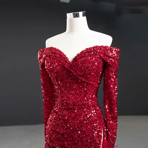 High-end Red Sequins Red Carpet Evening Dresses 2020 Trumpet / Mermaid ...