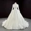 Luxury / Gorgeous High-end Ivory Bridal Wedding Dresses 2020 Ball Gown High Neck Long Sleeve Backless Handmade  Pearl Cathedral Train