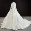 Luxury / Gorgeous High-end Ivory Bridal Wedding Dresses 2020 Ball Gown High Neck Long Sleeve Backless Handmade  Pearl Cathedral Train