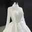 Luxury / Gorgeous High-end Ivory Bridal Wedding Dresses 2020 Ball Gown High Neck Long Sleeve Backless Handmade  Pearl Cathedral Train