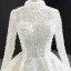 Luxury / Gorgeous High-end Ivory Bridal Wedding Dresses 2020 Ball Gown High Neck Long Sleeve Backless Handmade  Pearl Cathedral Train
