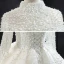 Luxury / Gorgeous High-end Ivory Bridal Wedding Dresses 2020 Ball Gown High Neck Long Sleeve Backless Handmade  Pearl Cathedral Train