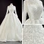 Luxury / Gorgeous High-end Ivory Bridal Wedding Dresses 2020 Ball Gown High Neck Long Sleeve Backless Handmade  Pearl Cathedral Train