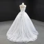 Luxe Blanche La Mariée Robe De Mariée 2020 Robe Boule Bustier Sans Manches Dos Nu Fait main Perlage Train De Balayage Volants
