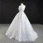 Luxe Blanche La Mariée Robe De Mariée 2020 Robe Boule Bustier Sans Manches Dos Nu Fait main Perlage Train De Balayage Volants