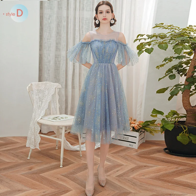Affordable Ocean Blue Bridesmaid Dresses 2020 A-Line Princess Backless Star Sequins