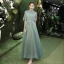 Affordable Sage Green Bridesmaid Dresses 2020 A-Line / Princess Appliques Lace Backless Floor-Length / Long Ruffle