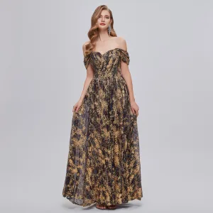 Chic Belle Doré Glitter Fendue Devant Robe De Bal Robe De Soirée 2023 Princesse De L Épaule Sans Manches Dos Nu Longue Robe De Ceremonie