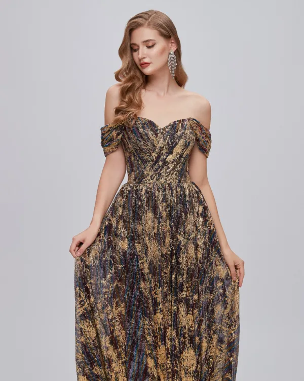Chic / Belle Doré Glitter Fendue devant Robe De Bal Robe De Soirée 2023 Princesse De l'épaule Sans Manches Dos Nu Longue Robe De Ceremonie