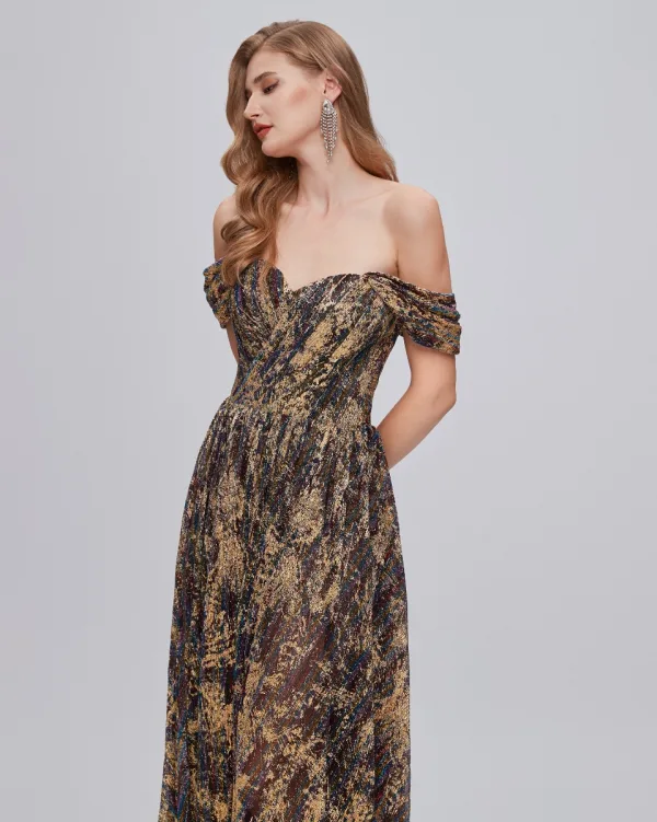 Chic / Belle Doré Glitter Fendue devant Robe De Bal Robe De Soirée 2023 Princesse De l'épaule Sans Manches Dos Nu Longue Robe De Ceremonie